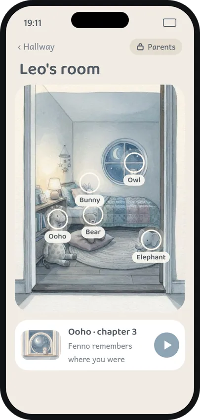 Leo's room with cuddly toys