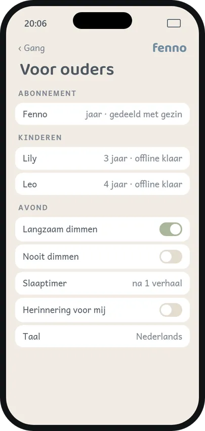 De ouderhoek met langzaam dimmen en nooit dimmen
