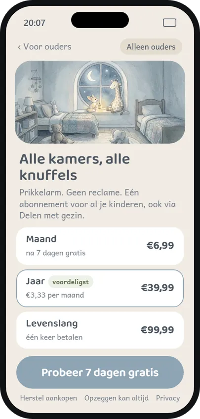 Het abonnementsscherm met de prijzen